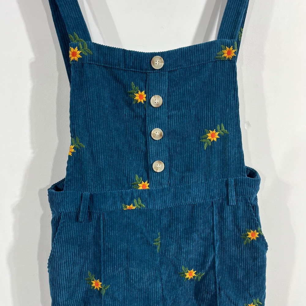 Cider 90s Fairy Grunge Corduroy Sunflower Embroidered Overalls Wide Leg Large - Picture 2 of 10